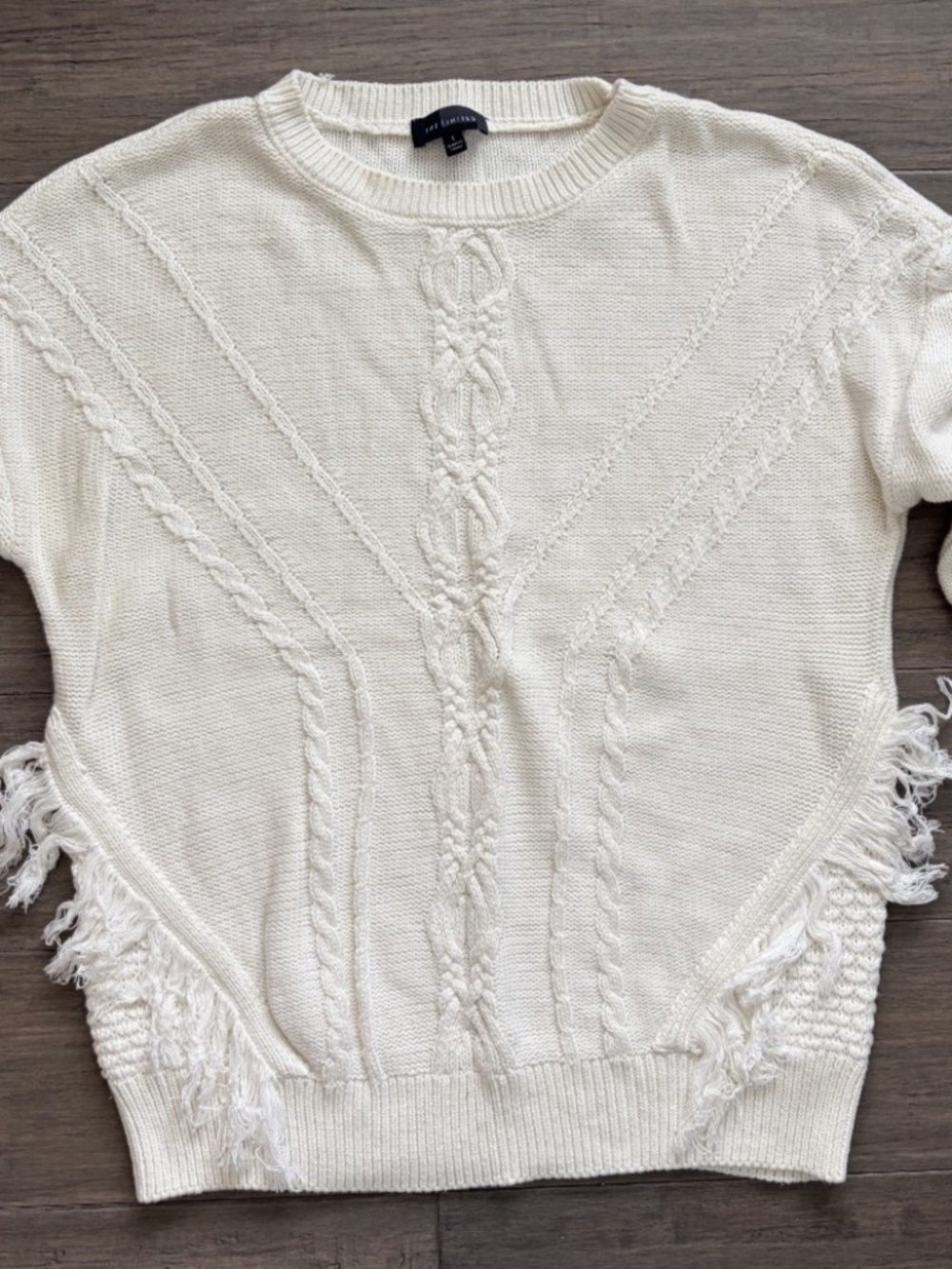 The Limited Women's Large Chunky Cable Knit Sweater White Fringe Casual Cozy